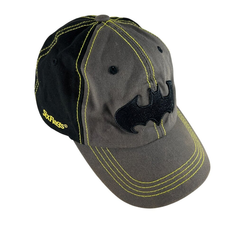 Six Flags Batman Baseball Cap Hat Black Gray DC Comics Adjustable